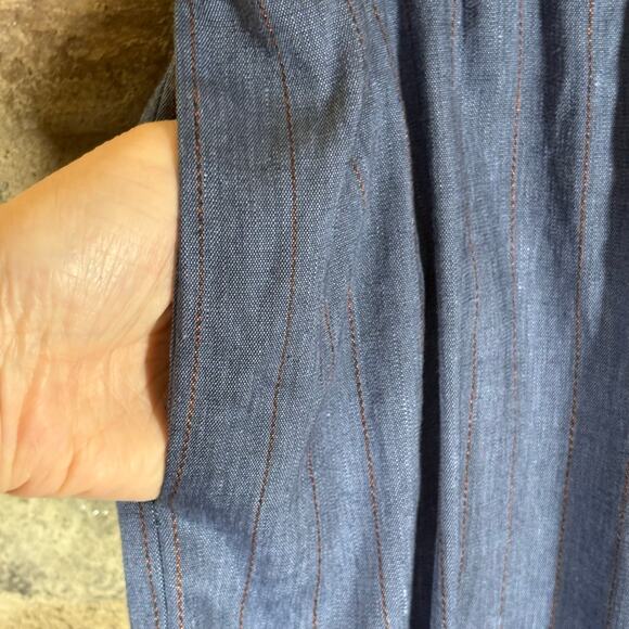 J. Jill Linen Stretch Pants Women Large Blue Brown Stripe Wide Leg Belted - Picture 5 of 14